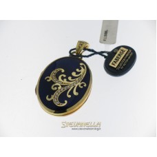 FABERGE' pendente porta foto oro giallo 18kt smalto blue e diamanti F-1003